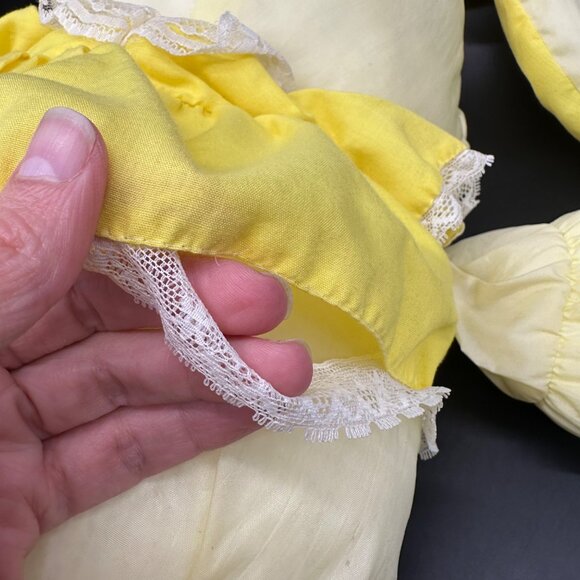 Vintage Bunny Rabbit Happy Mates Puffalump Plush Yellow Dress Lace Trim 80s - Picture 12 of 12